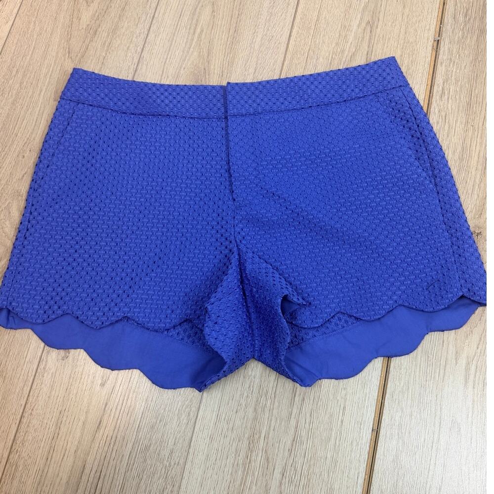 Elle Patterned Scalloped Hem Dressy Shorts Royal Blue Size 10 Womens Nautical